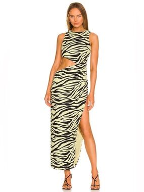 Superdown Ivana Cutout Maxi Dress in Black & Green Zebra NWT Small Revolve Party